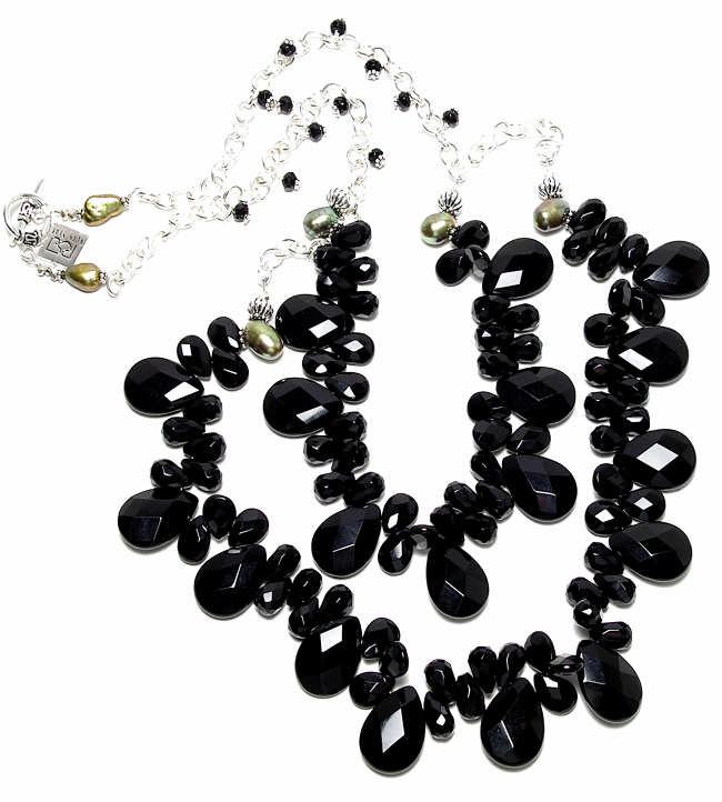 00 Black onyx, pearl, silver, 36 Item #: 12991