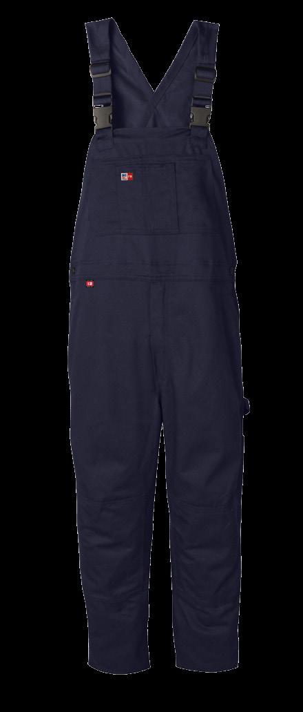 BIB OVERALL AVAILABLE IN 1 COLOR & 1 FABRIC MADE IN CANADA / ELASTIC SHOULDER STRAPS WITH ADJUSTABLE PLASTIC RELEASE BUCKLES / 2 LARGE