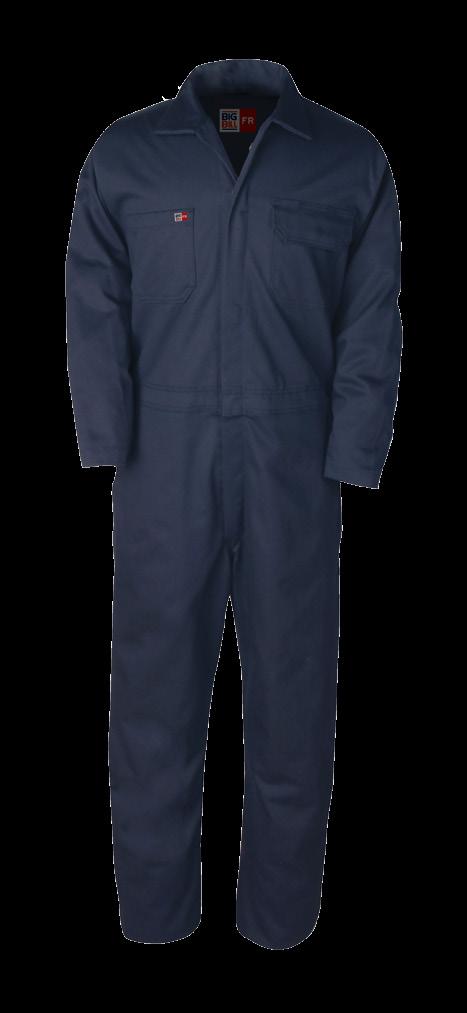 UNLINED WORK COVERALL AVAILABLE IN 2 COLORS & 1 FABRIC MADE IN CANADA / 2 HIDDEN SNAPS FRONT CLOSURE ON COLLAR / TWO-WAY CONCEALED NOMEX TAPED BRASS ZIPPER FRONT CLOSURE / 1 SNAP AT