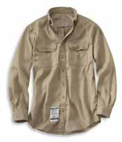 pockets with flaps and button closures Extended sleeve plackets with two-button adjustable cuffs Triple-stitched main seams Carhartt FR and HRC 1 labels sewn on left pocket Meets the performance