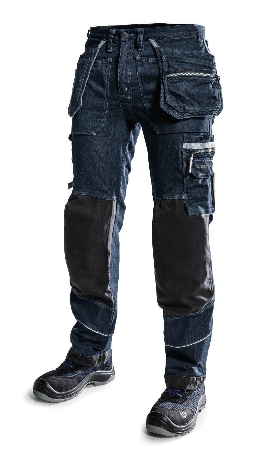 FULL STRETCH DENIM TROUSERS WITH HIGH DURABILITY 2 CORDURA reinforced back pockets, one with flap and velcro fastening Pockets reinforced with metal rivets at stress points Hammer loop Loose-hanging