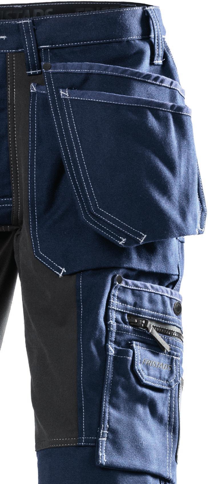The back yoke and rear of the trousers, underneath the back pockets, are made of stretch material to give maximum mobility and comfort.