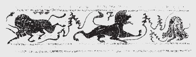 stripes (Figure 24). graved image of a winged dragon with horns, long tongue, 3. Bull, lion and beast (cat. 39).