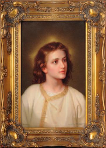 614 614. A K.P.M. Berlin porcelain plaque of rectangular form finely enamelled with a head and shoulders portrait of the young Christ, signed to base Dietreich... nach H. Hofmann, 24.