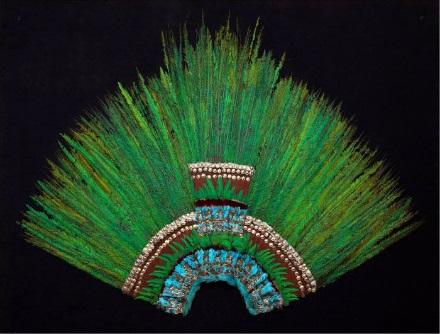 Rulers Feather Headdress (probably of Moctezuma II) 1428-1520 CE Feathers (quetzal and blue cotinga) Gold Part of