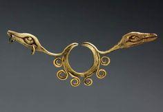Chavin de Huantar Nose ornament Hammered gold alloy (jewelry) Golden jewelry, worn under nose Worn to make wearer into a