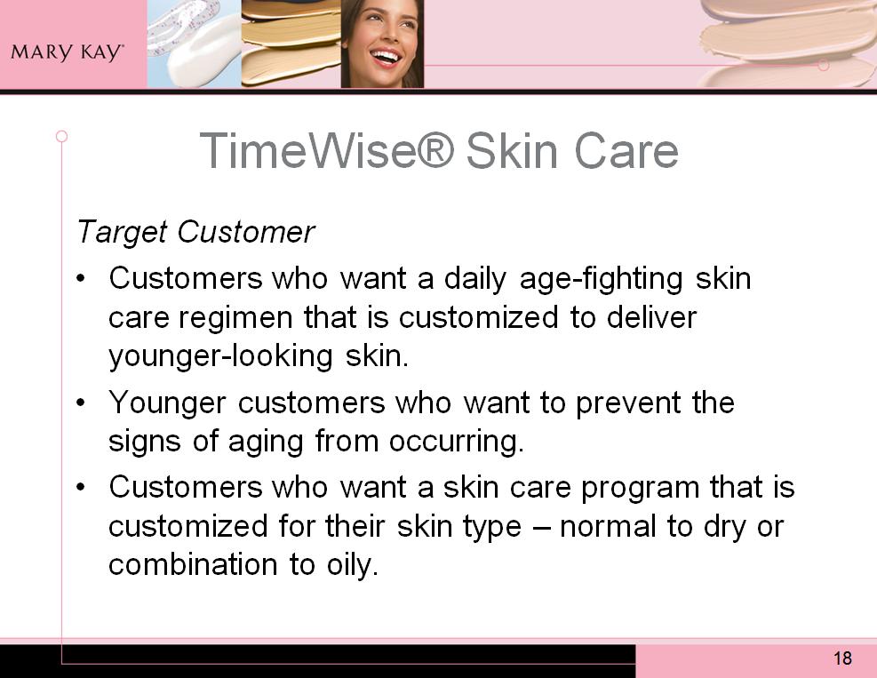 Who are your target customers for TimeWise skin care products?