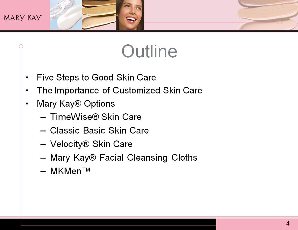 In today s workshop, we will talk about: The five steps to good skin care. The importance of customized skin care.