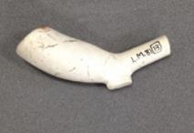This is a clay pipe, used for smoking tobacco more than 300 years ago. Clay pipes were first made in Elizabethan England after the introduction of tobacco.