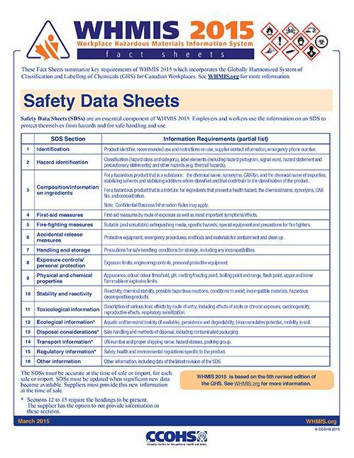 Safety Data Sheet (SDS) formerly MSDS SDS has (16) sections which provides detailed hazard and precautionary information on the hazardous products.