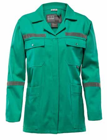 WORK JACKET EXTENDED FIT CODE: OJ13084 MADE TO ORDER Fern Green FABRIC: D59 100% COTTON FLAME RETARDANT WEIGHT: 220 gsm SIZES: 32 34 36 38 40 42 44 46 48 50 52 54 56 CONCEALED YKK