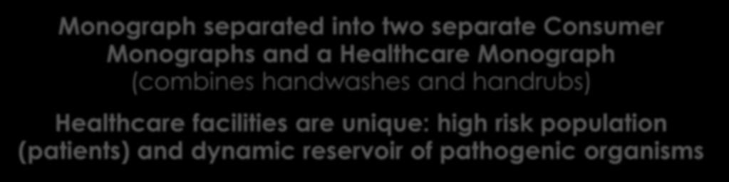 Monograph Schedule per Consent Decree Consumer Antiseptic Handwash Monograph Healthcare Antiseptic Products Monograph Consumer Antiseptic Hand Rub Products Monograph Scope Antibacterial Soaps;