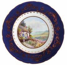 Plaque 5.75ins x 4ins. 400-600 375 A ROYAL CROWN DERBY CIRCULAR CABINET PLATE C1919 by John Porter Wale, painted with a country cottage scene.