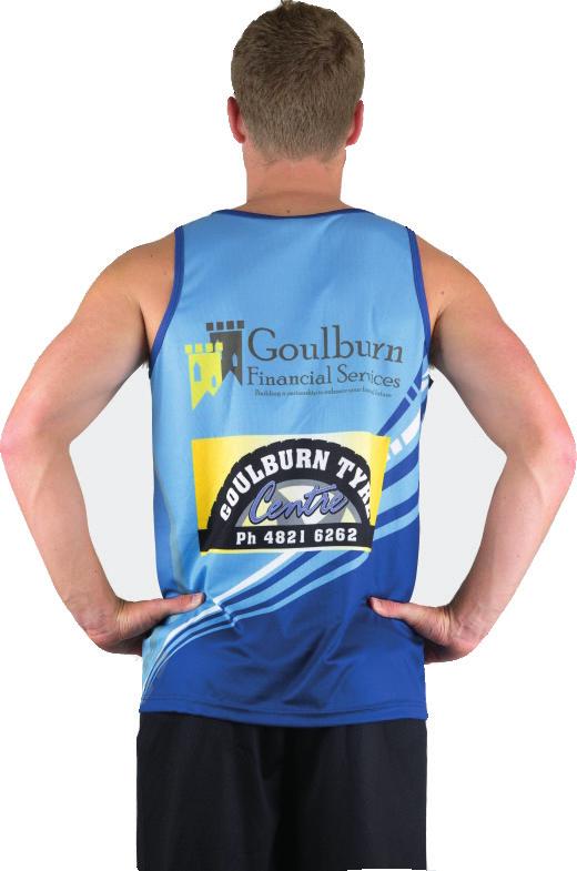 Elite Sublimated Training Singlet $30 - $38ea directly into the fabric, cost includes all logos/ colour combinations and