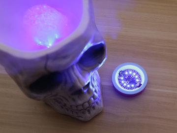 Make It Glow You may find the LEDs from the humidifier just isn't bright enough to fully illuminate the entire skull.