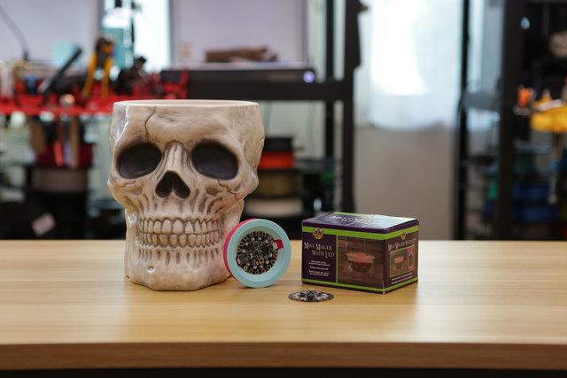 Overview Easy DIY Halloween Props In this project, we'll use an Adafruit Circuit Playground to light up a cheap halloween prop. This oversized skull also spews out misty cool fog using a humidifier.