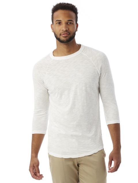 Baseball T-shirt garment-dyed bound self neckband slight shirttail