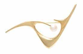 289 287 288 287 a Modernist Yellow Gold and cultured Pearl collar necklace, Ed Wiener, composed of four polished curvilinear sections joined