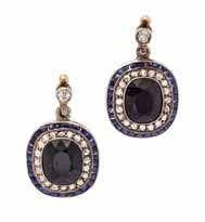 Property from the Estate of Olga Hirshhorn, Naples, Florida $400-600 20 a Pair of Victorian Silver topped Gold, Sapphire and Diamond Earrings, containing two oval mixed cut sapphires weighing
