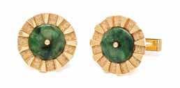 with two old European cut diamonds weighing approximately 0.08 carat total and two round cabochon cut emeralds measuring approximately 2.