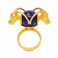$4,000-6,000 229* a High Karat Yellow Gold and Lapis Lazuli Ring, containing a central lapis lazuli sphere measuring approximately 13.