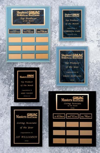 Our high-end collection of elegant glass offers a contemporary and sophisticated approach to recognition awards. G255 Blue Mirror With Blue Mist Brass Yearly Plaque Program.