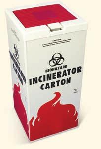BAGS Biohazard Incinerator Cartons Safe Disposal, No Need to Transfer Contents This corrugated cardboard receptacle has a pair of tabs along the top edge that keep its clear 0.038mm (1.