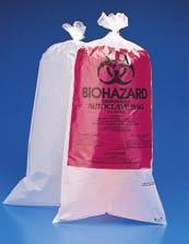 BAGS Biohazard Disposal Bags Clear Low Cost, Available Plain, Non-Printed or with Biohazard Label and Indicator Patch Great economical solution for safe disposal of used pipettes, Petri dishes,