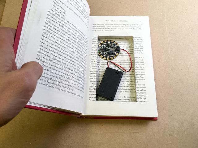 Orientation We'll use the built-in accelerometer on the CPX to detect when the book is taken off the shelf laid on it's "back" to be opened.