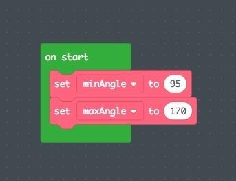 Then, put into it a pair of set maxangle to blocks into the on start. You'll used the drop down menu to pick the variables in each block, change one of them to minangle.