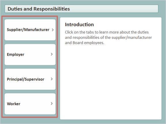 1.5 Duties and Responsibilities Click on the tabs to learn about the