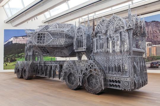 Wim Delvoye's Cement Truck (2016) (Image: 2017 ProLitteris, Zurich / Wim Delvoye; photo: Studio Wim Delvoye) Gothic Some of Delvoye s most spectacular, and intricate, large-scale works from his