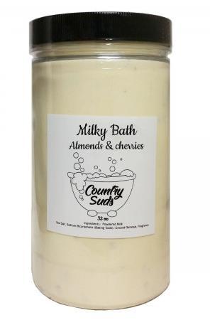 Milky Bath Relaxing and soothing. Makes your skin silky soft! Great for cracked heels! Ingredients: Powdered organic milk, sea salt, baking soda, and fragrance oil. Ground oatmeal in some scents.