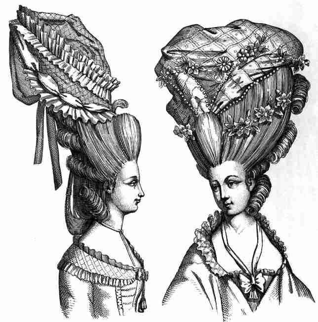 1770 s Hair was piled high on the head in the pompadour style and atop the mountain of hair (which usually