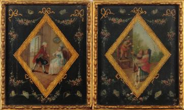 478 A set of four late 18th / early 19th century French painted wood panels, each