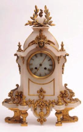 492 492 Japy Freres, Paris, an alabaster and giltmetal mantle clock with an eight-day duration movement striking the hours and half hours on a bell, the backplate stamped with the trademark of the