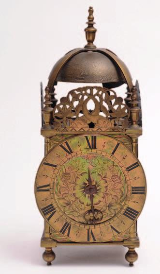 507 John Ebsworth, Londini fecit, a 17th century brass lantern clock with a short duration, weight driven movement with balance wheel escapement, striking the hours on a bell set