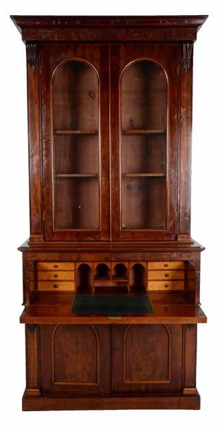 Lot 641 Victorian mahogany secretaire bookcase cabinet, two glazed doors above