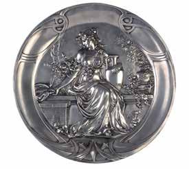 Lot 265 WMF Art Nouveau silvered figural tray decorated with a woman,