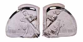 Lot 300 WMF pair of pewter plaques depicting ladies, one with umbrella and the