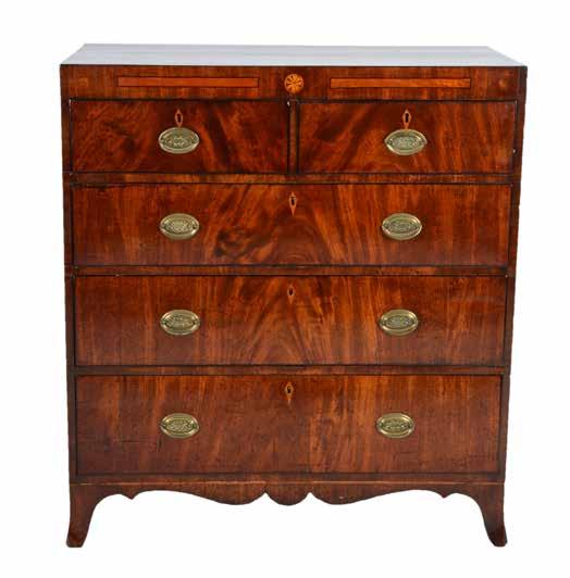 Lot 752 Georgian Sheraton style inlaid mahogany chest of drawers,