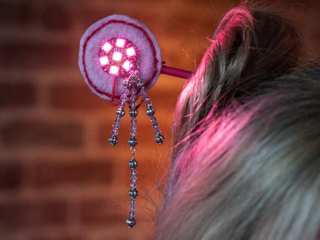Overview This Japanese style hair ornament combines an upcycled chopstick with felt, embroidery, beads and a GEMMA M0 (https://adafru.it/ytb) or GEMMA v2 (https://adafru.it/dub) microcontroller.