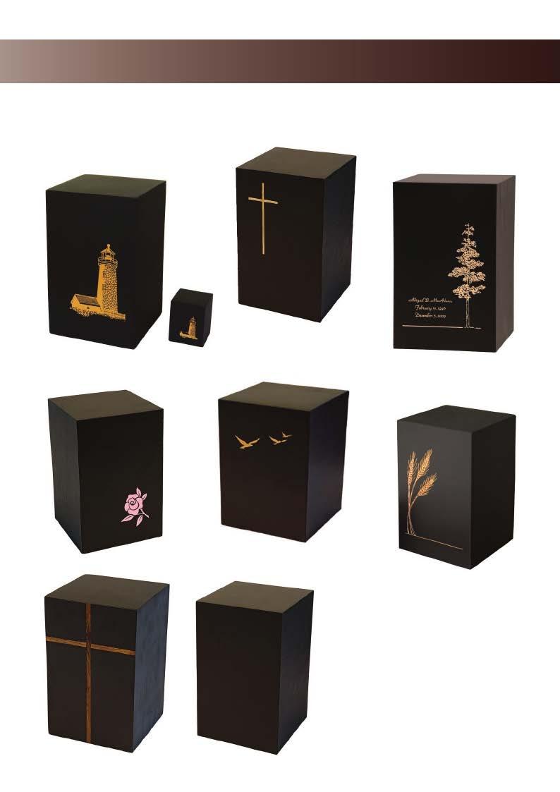 Slate Crafted in Maine using 300 million year old slate, the Slate Urns feature graceful symbols etched, gilt filled and then sealed for protection.