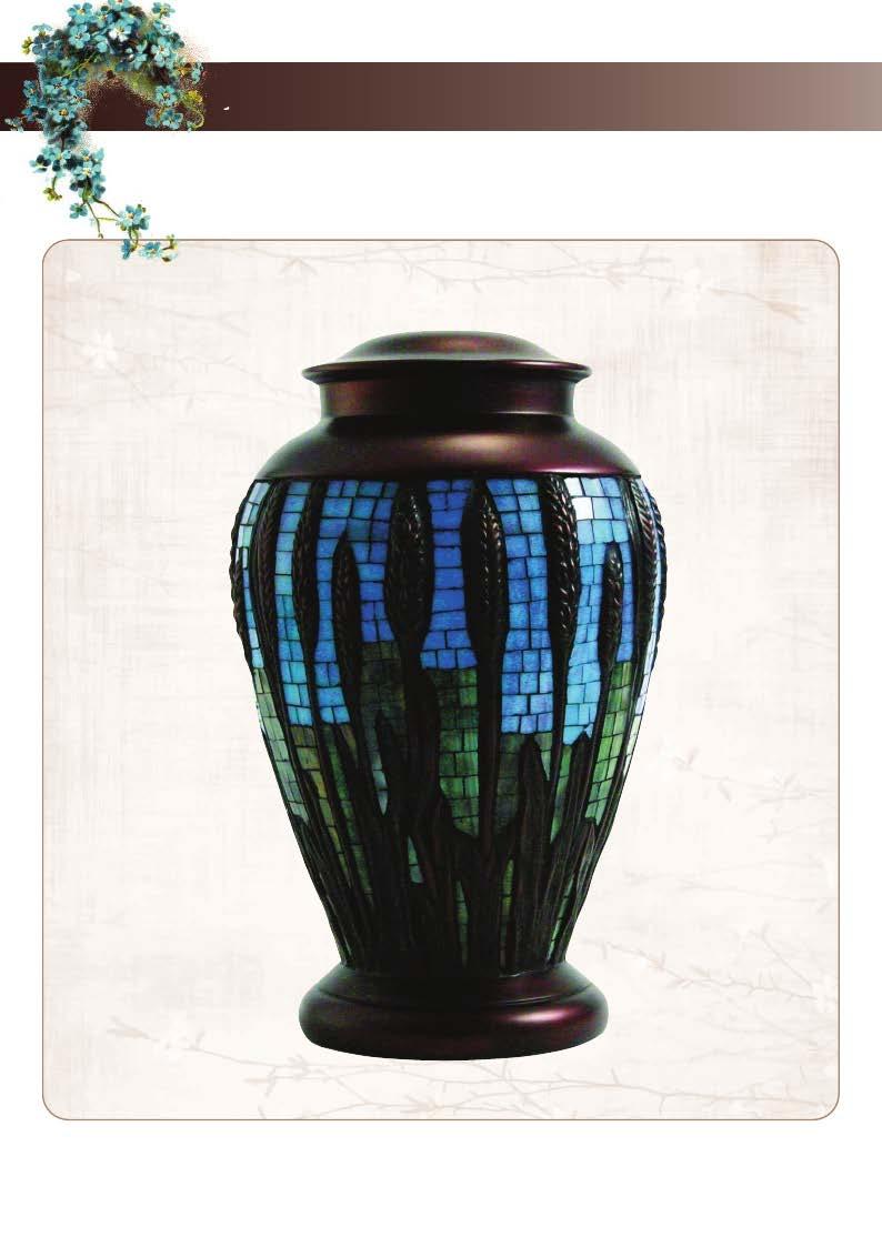 Mosaic The Mosaic Wheat urn features stained glass in a beautiful mosaic pattern, which provides a stunning background for the field of wheat