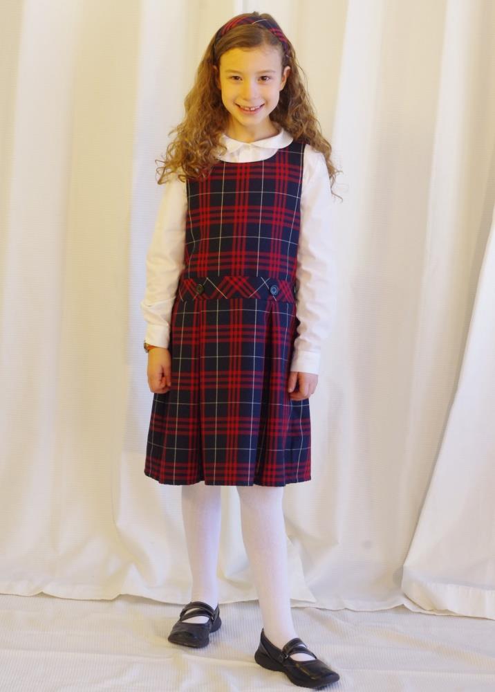 French Toast Peter Pan Blouse (Feminine Fit) long-sleeved School Uniform Plaid Jumper Large Plaid Plain Tights (no texture/no pattern)
