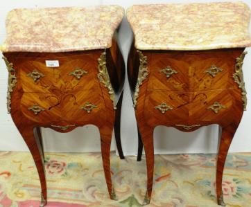 Pair Bombe shaped Kingswood & Marquetry Ormolu