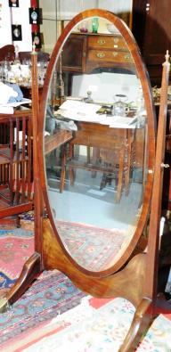 Victorian Mahogany Cheval Dressing Mirror 192A Brass and Glass Inkwell. 193.