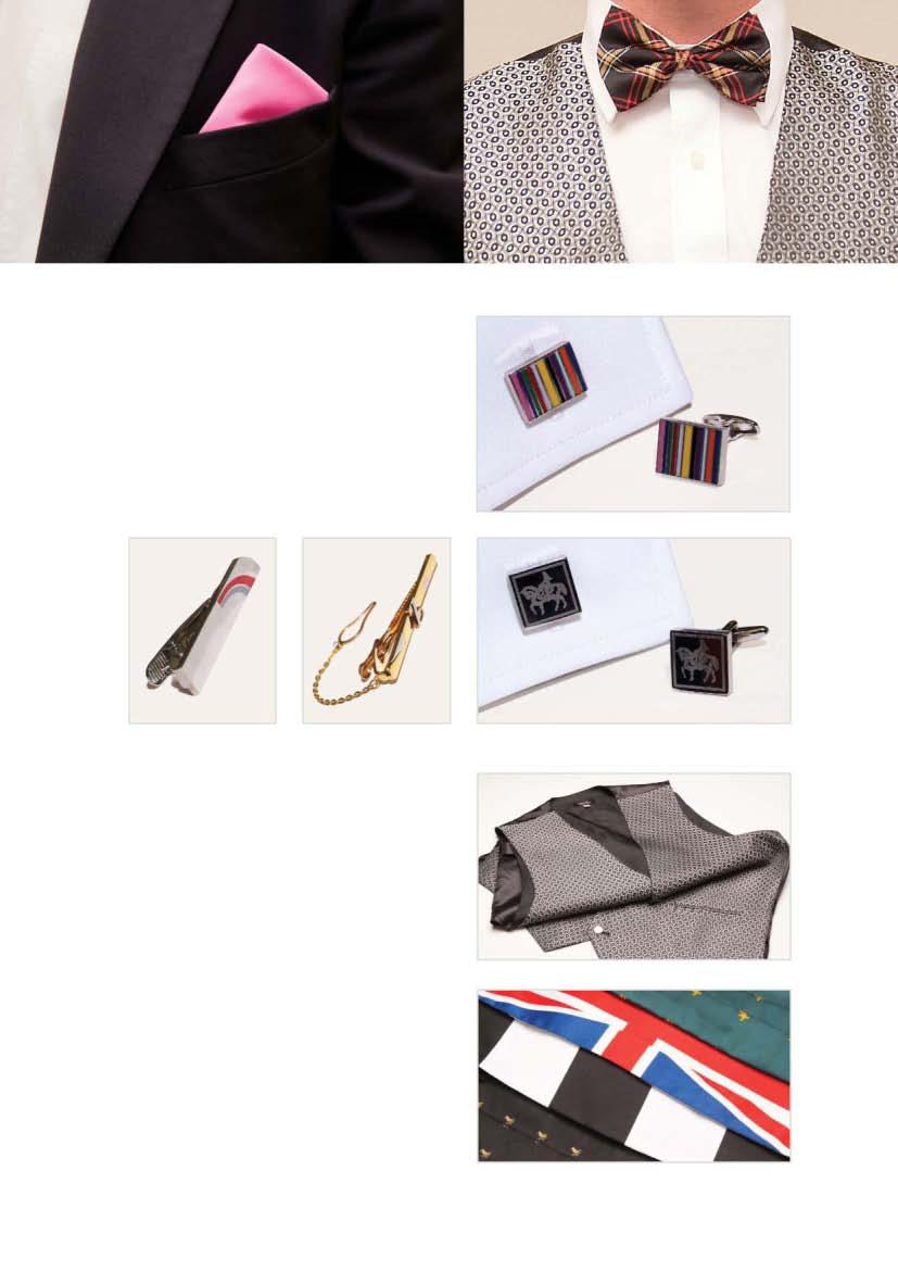 Cufflinks, Tie Pins & Lapel Pins In addition to our textile products we offer a range of other customized accessories including tie pins, cuff links and lapel pins.