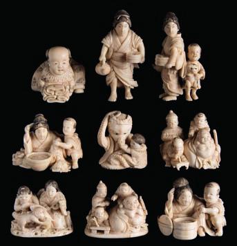 figural subjects, including Budai, mothers and children and a boy with an octopus,