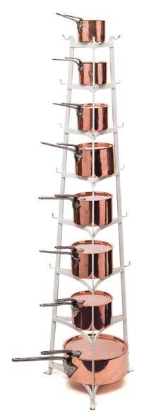 581 581 A set of eight graduated copper pans and covers contained in a